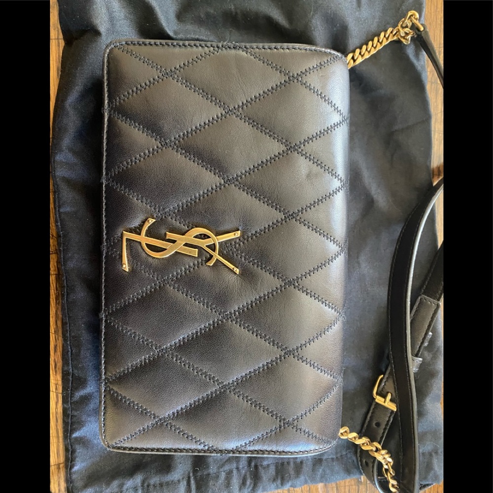 Saint Laurent Angie diamond quilted black leather with gold. Excellent condition